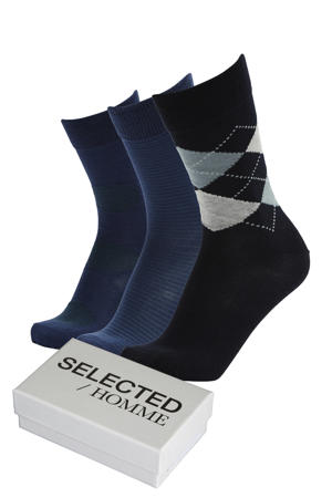 giftbox sokken SLHCONNOR - set van 3 donkerblauw