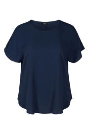 thumbnail: Donkerblauwe dames Zizzi geweven top van polyester met half lange mouwen en ronde hals