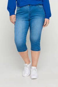Lichtblauwe dames Zizzi slim fit capri jeans van stretchdenim met regular waist