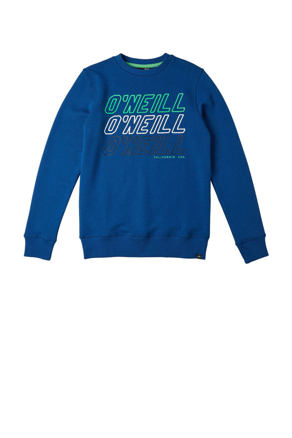 Blauwe jongens O'Neill trui van katoen met logo dessin, lange mouwen en ronde hals