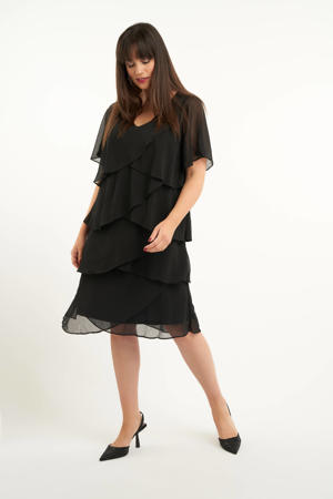 semi-transparante jurk met volant zwart