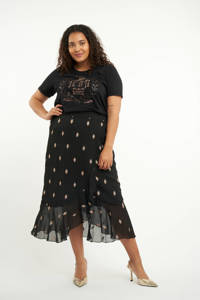 MS Mode semi-transparante rok met all over print en borduursels zwart, Zwart
