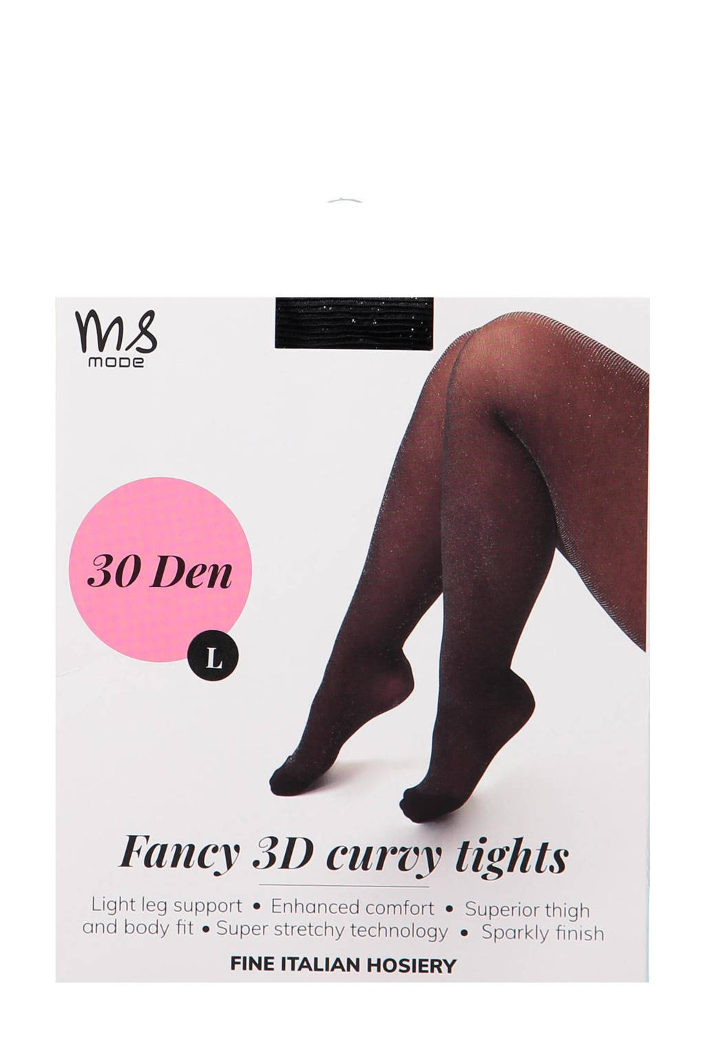 MS Mode Plus Size panty met lurex 30 denier zwart, Zilver/zilver
