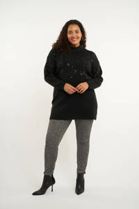 Zwarte dames MS Mode gebreide trui van acryl met lange mouwen en klassieke kraag