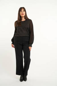Zwarte dames MS Mode semi-transparante trui van viscose met lange mouwen