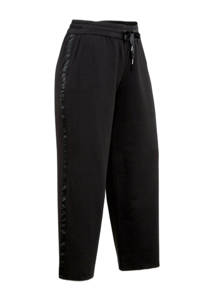 Zwarte dames C&A XL cropped wide leg sweatpants van duurzaam katoen met elastische tailleband met koord en glimmend detail