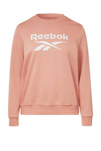 Lichtroze dames Reebok Training Plus Size sportsweater van katoen met printopdruk, lange mouwen, ronde hals en geribde boorden