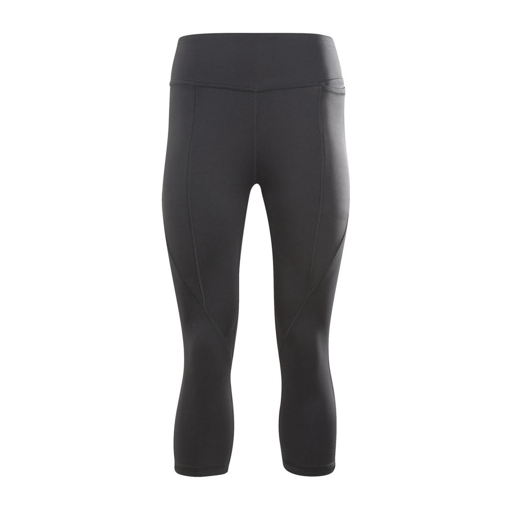 Zwarte dames Reebok Training sportcapri van gerecycled polyester met slim fit, regular waist en elastische tailleband