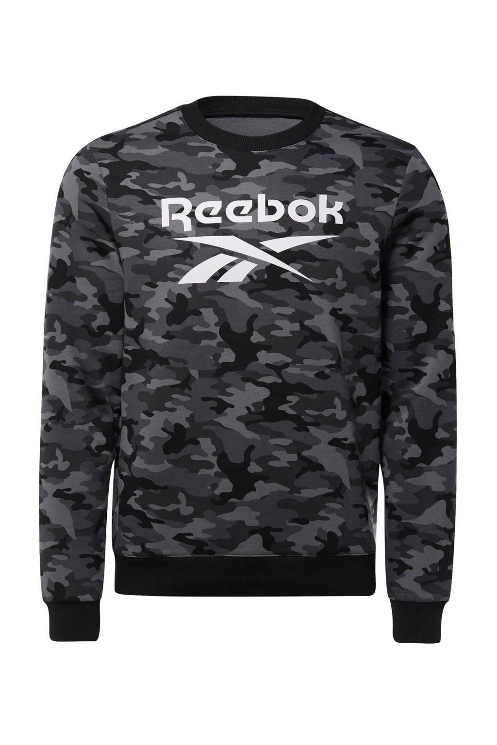 Grijs en zwarte heren Reebok Training sportsweater van katoen met camouflageprint, lange mouwen en ronde hals