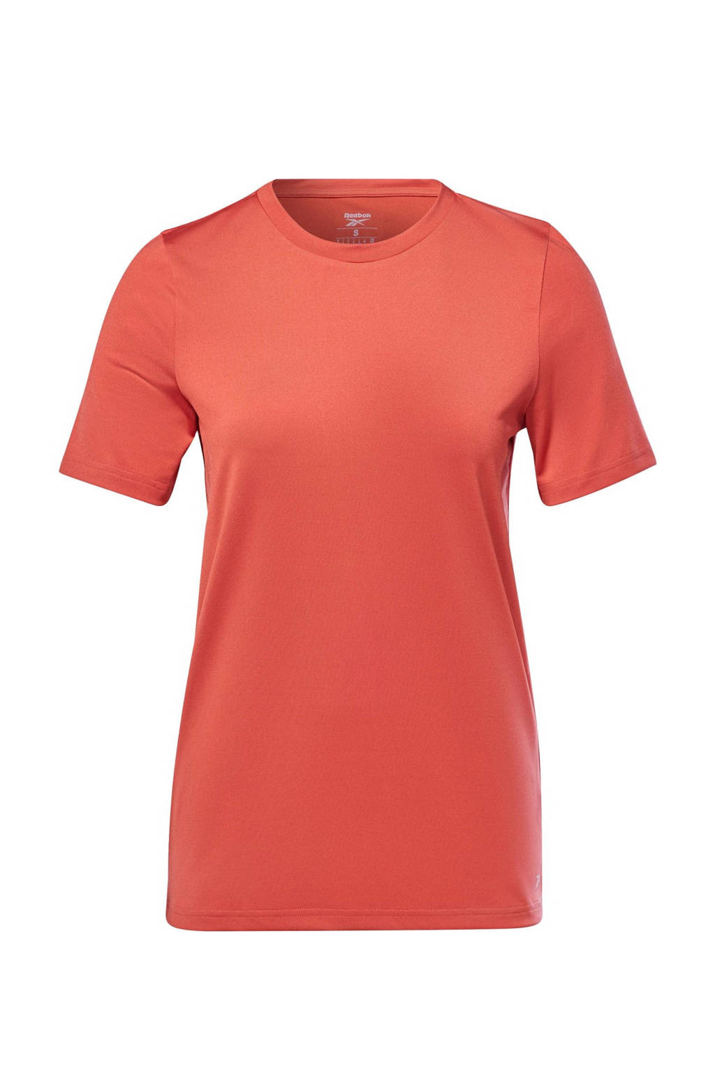 Rode dames Reebok Training sport T-shirt van gerecycled polyester met korte mouwen en ronde hals