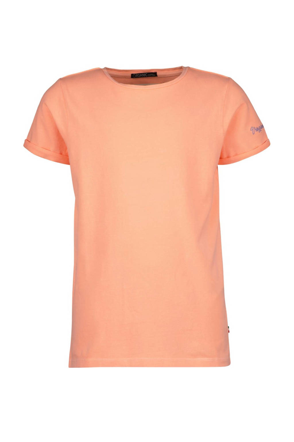 Oranje meisjes Vingino Essentials basic T-shirt perzik van stretchkatoen met korte mouwen en ronde hals