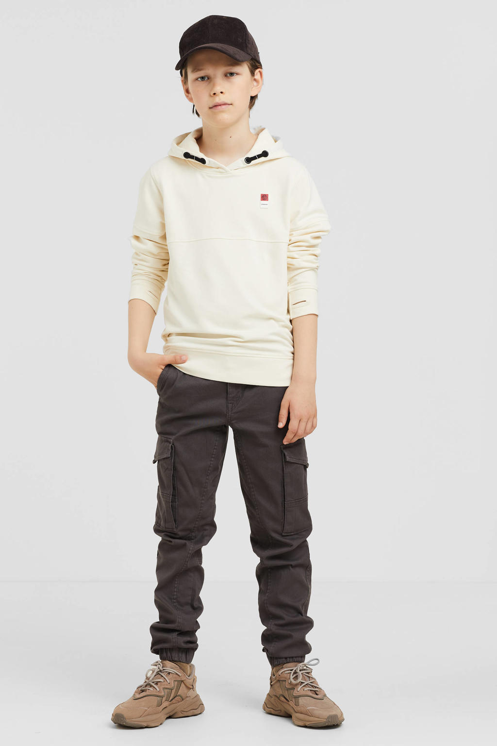 Witte jongens Vingino Essentials hoodie van sweat materiaal met lange mouwen en capuchon