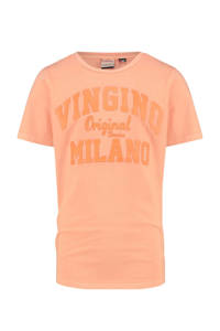 Oranje jongens Vingino Essentials T-shirt van stretchkatoen met logo dessin, korte mouwen en ronde hals