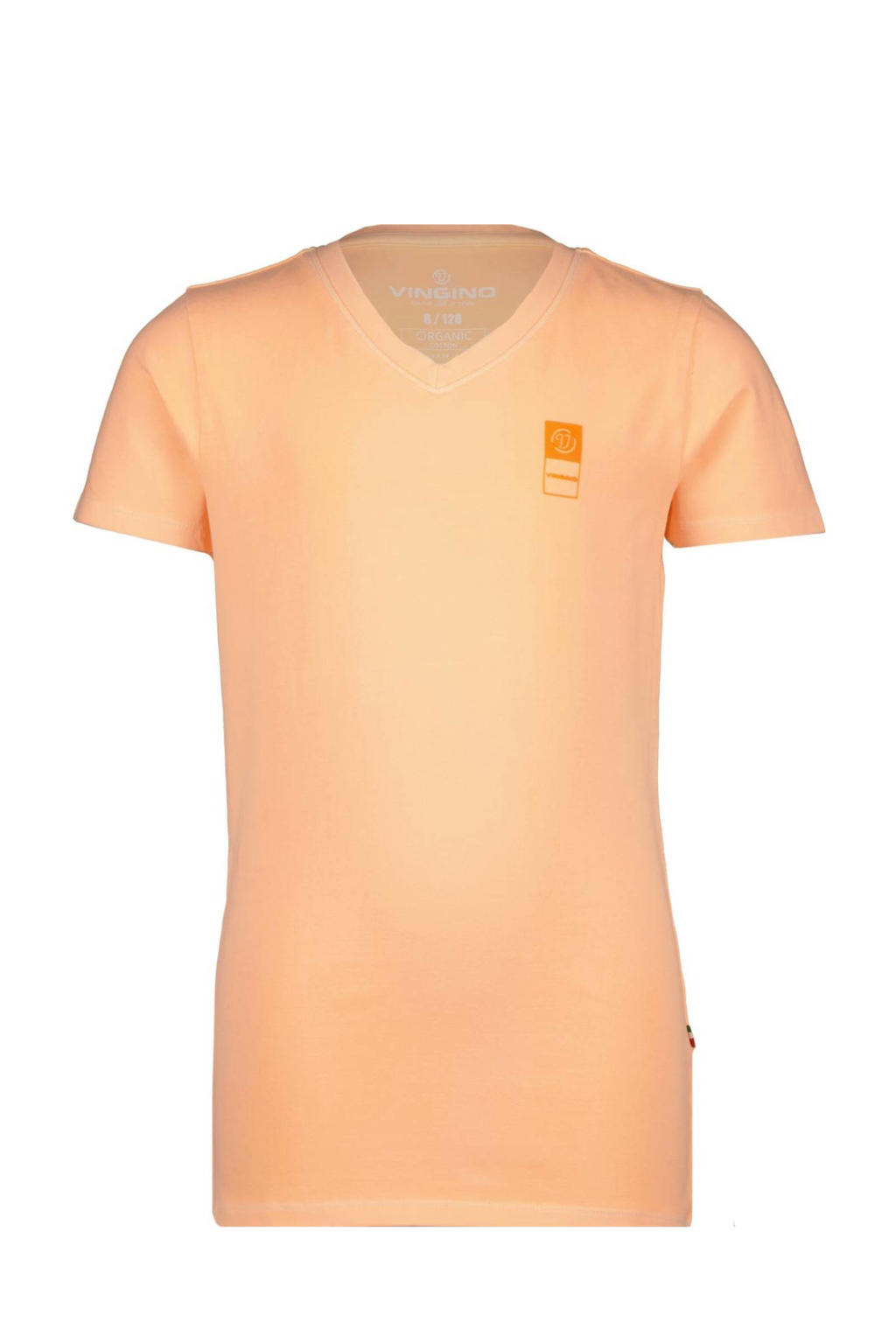 Oranje jongens Vingino Essentials basic T-shirt van stretchkatoen met korte mouwen en V-hals