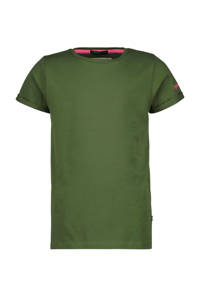 Groene meisjes Vingino Essentials basic T-shirt army van stretchkatoen met korte mouwen en ronde hals