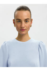thumbnail: Blauwe dames Selected sweater van modal met effen, driekwart mouwen, ronde hals en plooien