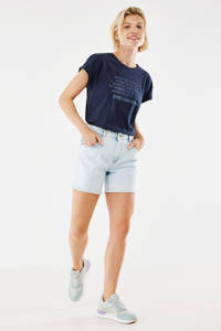 Lichtblauwe dames Mexx straight fit jeans short Ina Short van stretchdenim met regular waist en rits- en knoopsluiting