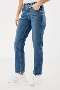 Lichtblauwe dames Mexx straight fit jeans Ina van stretchdenim met regular waist en rits- en knoopsluiting