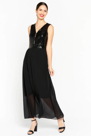 semi-transparante maxi A-lijn jurk met glitters zwart