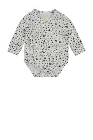 new born overslag romper Peri met all over print grijs/offwhite