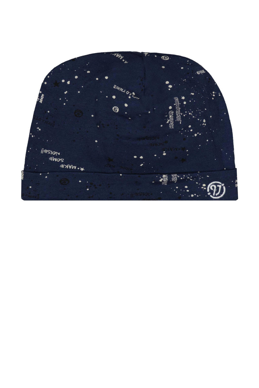 Vingino newborn baby muts Vanjy met all over print donkerblauw