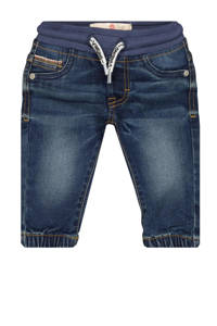 Donkerblauwe jongens Vingino newborn baby regular fit jeans Benito van stretchdenim met elastische tailleband met koord