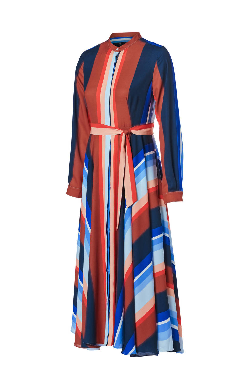 Mart Visser gestreepte maxi A-lijn jurk Gillian van gerecycled polyester bruin/blauw/wit