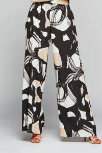 Mart Visser high waist wide leg palazzo broek Corby met grafische print zwart/beige/ecru