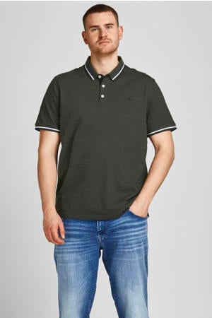 slim fit polo JJEPAULOS Plus Size met contrastbies forest night