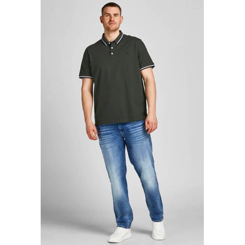 JACK & JONES PLUS SIZE slim fit polo JJEPAULOS Plus Size met contrastbies forest night afbeelding