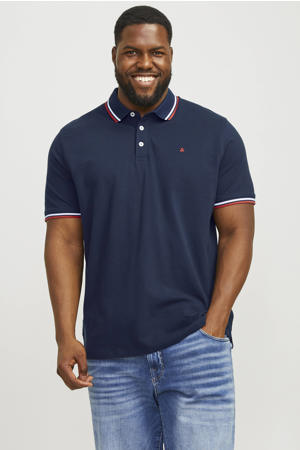 slim fit polo JJEPAULOS Plus Size met contrastbies navy blazer