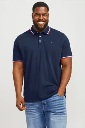 slim fit polo JJEPAULOS Plus Size met contrastbies navy blazer