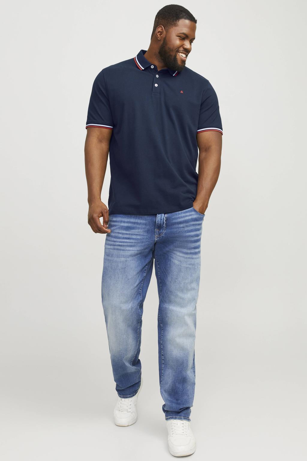 JACK & JONES PLUS SIZE slim fit polo JJEPAULOS Plus Size met contrastbies navy blazer