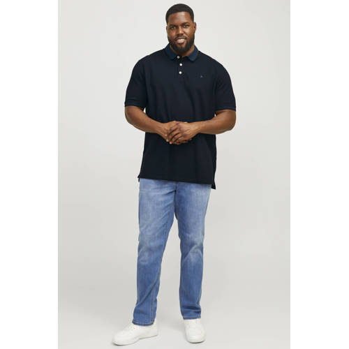 JACK & JONES PLUS SIZE slim fit polo JJEPAULOS Plus Size met contrastbies dak navy afbeelding