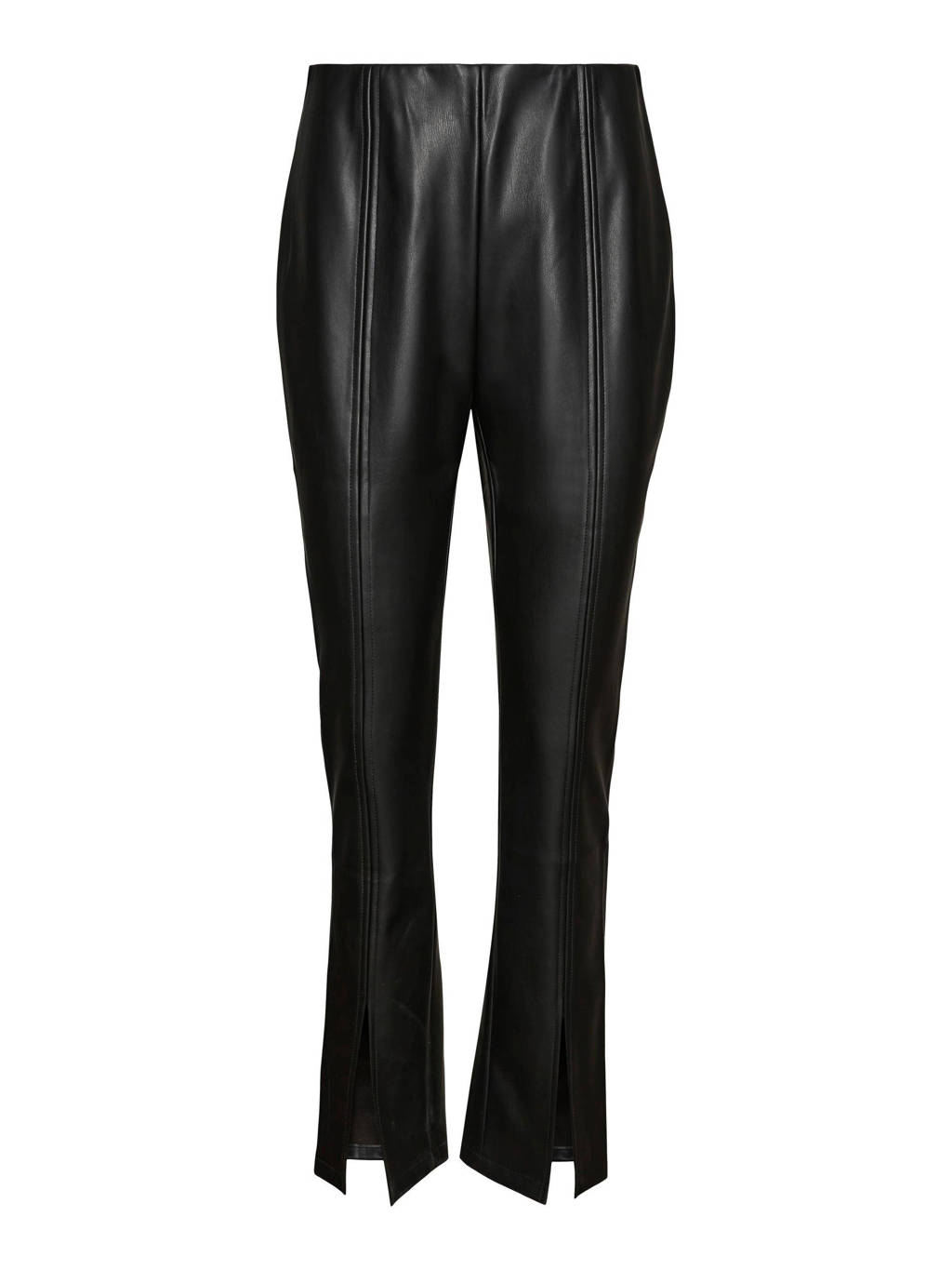 Zwarte dames VERO MODA imitatieleren high waist flared legging met elastische tailleband