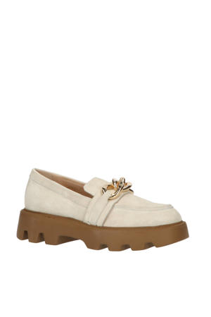 P42106  chunky suède loafers met chain latte