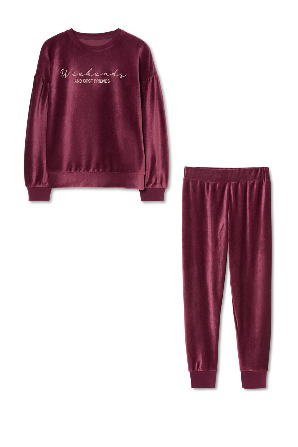 C&A pyjama met tekst bordeauxrood, Bordeauxrood