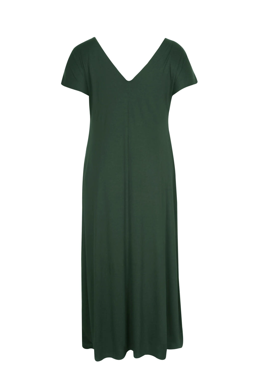 Donkergroene dames Mat Fashion A-lijn jurk van viscose met korte mouwen, V-hals en wijde mouwen