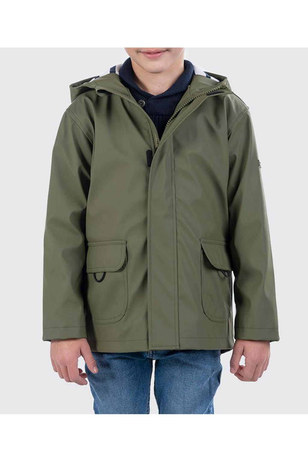 Groene jongens en meisjes Igor regenjas zomer Euri van polyester met effen, lange mouwen en capuchon