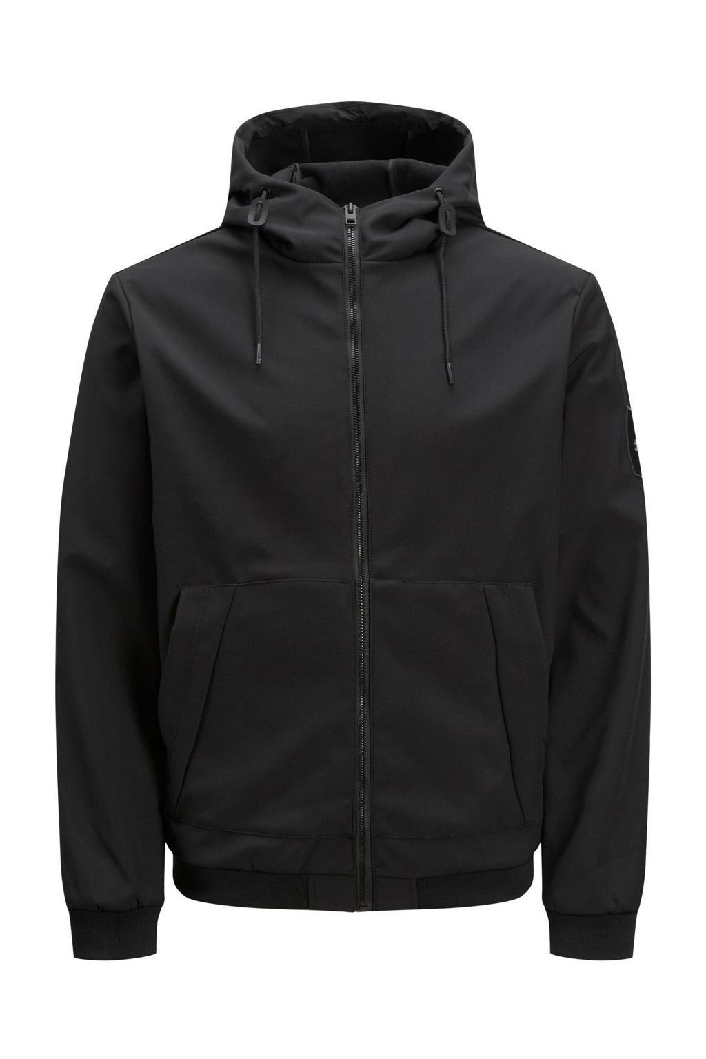 Zwarte heren JACK & JONES CORE jack van polyester met lange mouwen, capuchon en ritssluiting