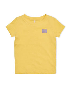 T-shirt KMGWEEKDAY met tekst geel