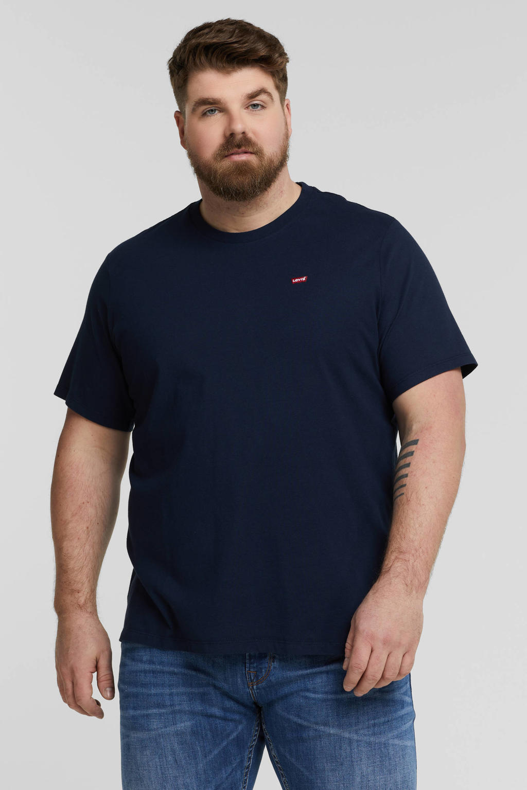 Donkerblauwe heren Levi's Big and Tall basic T-shirt Plus Size van katoen met korte mouwen en ronde hals