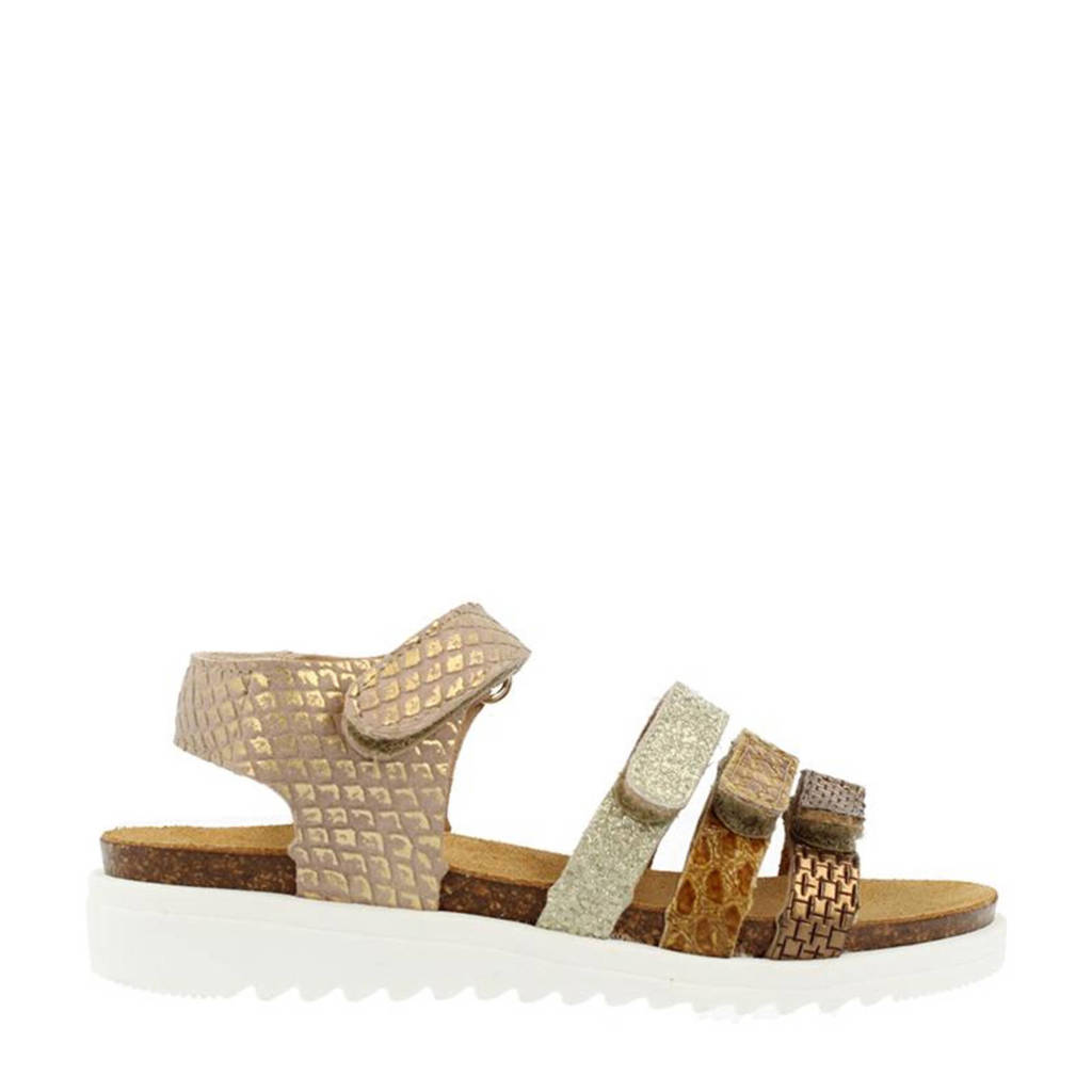 Develab 48344 leren sandalen taupe/multi