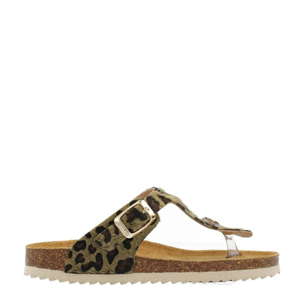 Develab 48354 teenslippers met panterprint kaki