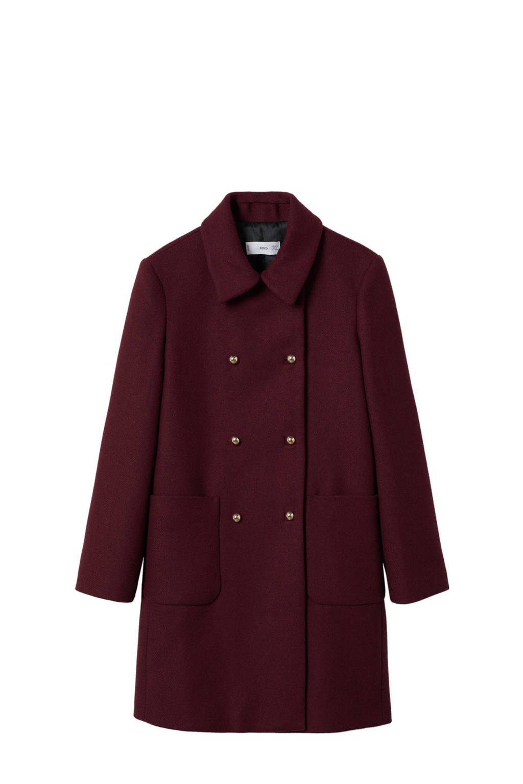 Donkerrode dames Mango coat van wol met lange mouwen, klassieke kraag en double breasted sluiting