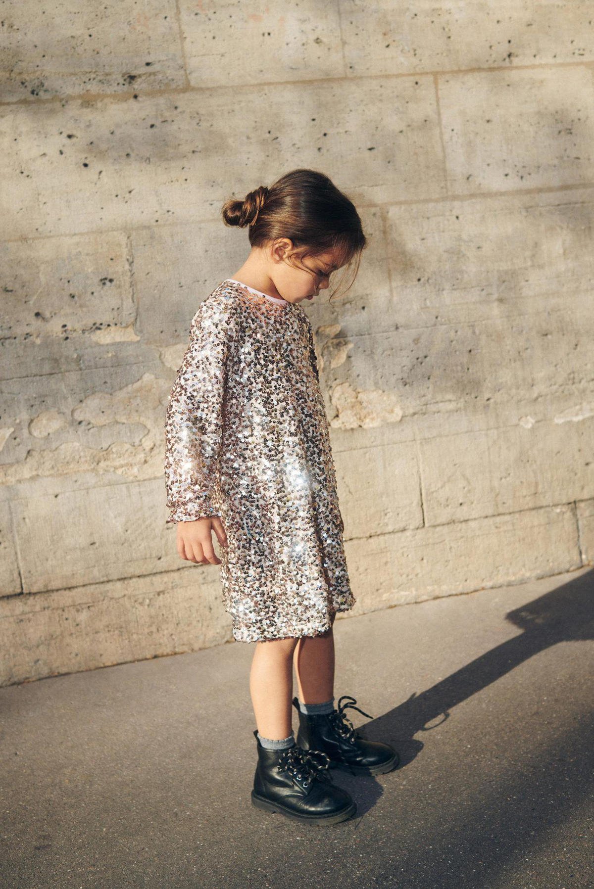 Voorkomen onenigheid Tien Mango Kids jurk met pailletten roze/goud | wehkamp