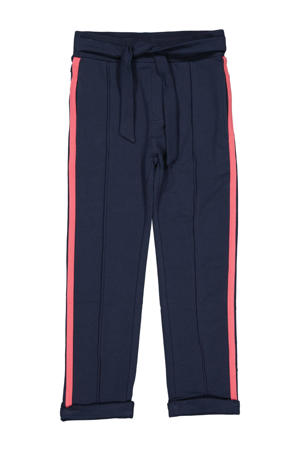 regular fit broek Marja met zijstreep donkerblauw/roze