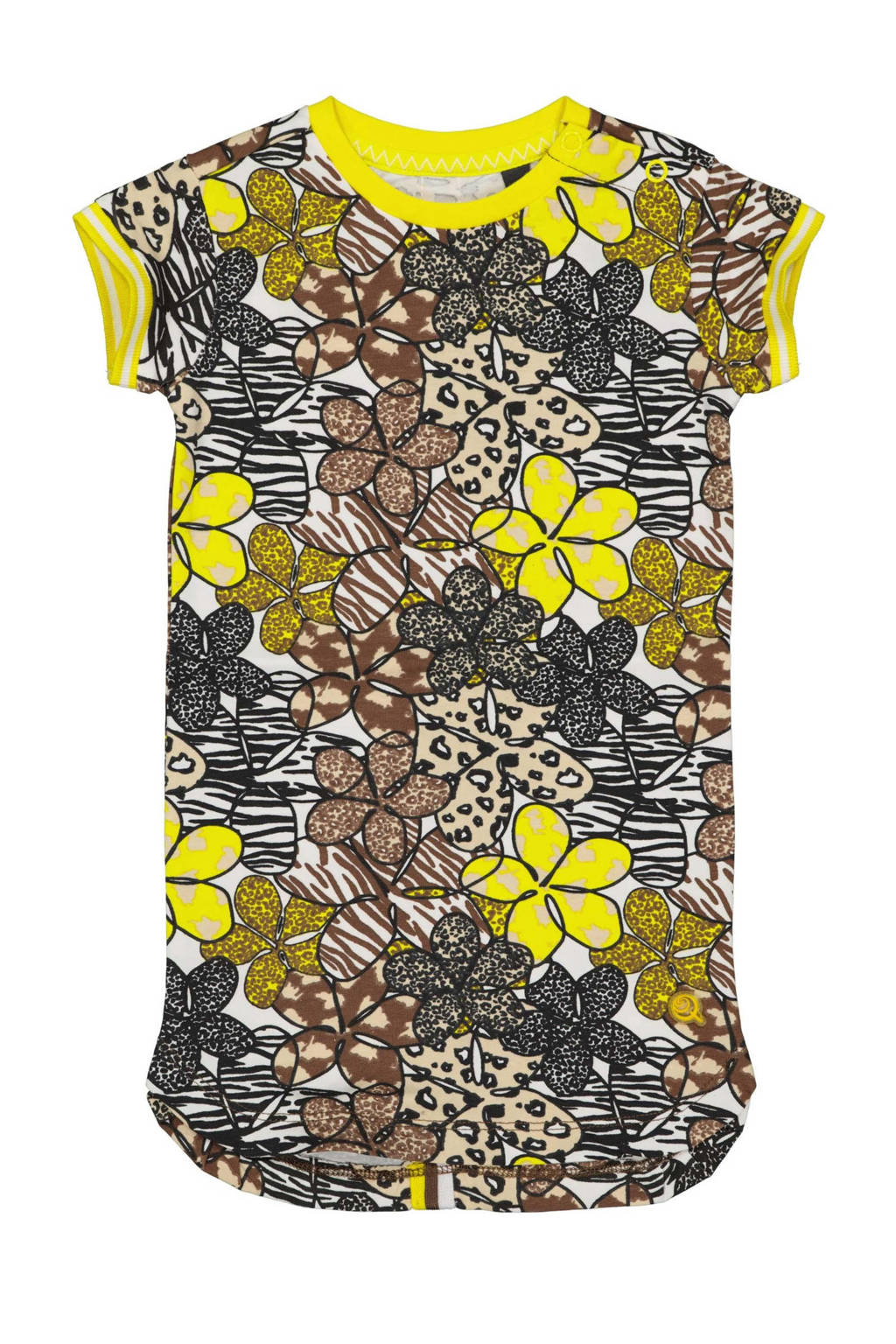 Quapi Mini gebloemde T-shirtjurk Nada met contrastbies zand/geel