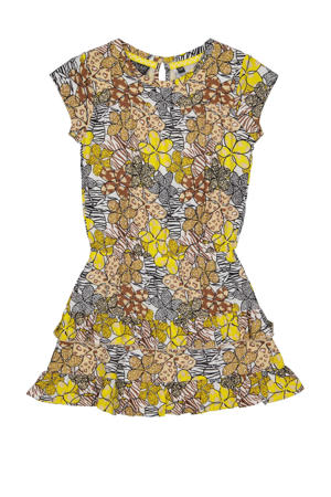 jurk Marita met all over print zand/geel