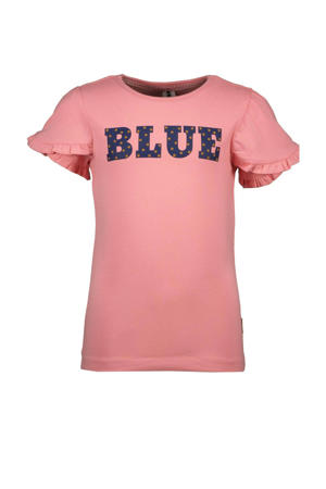 T-shirt met tekst en ruches roze